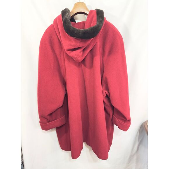 VTG CBO Plus Size 5X Wool Coat Red Faux Fur‎ Lined Hood Pockets Cuffed Sleeve E - Picture 3 of 9